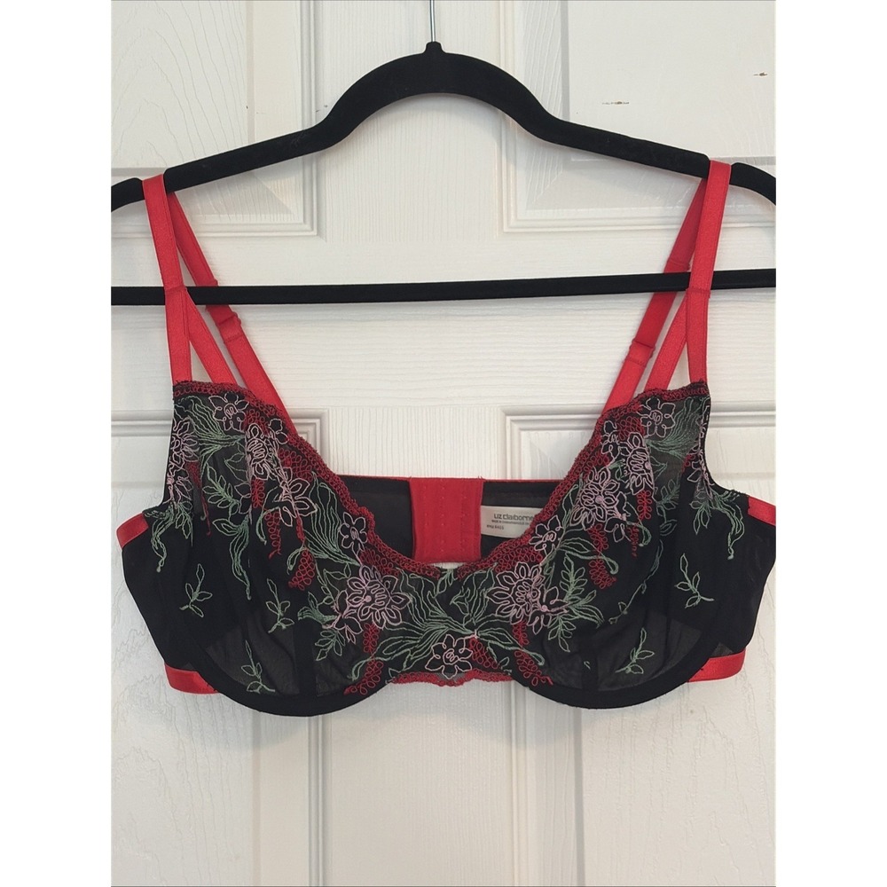Liz Claiborne Bra Womens 36D Embroidered Floral Mesh Underwired Eyehook